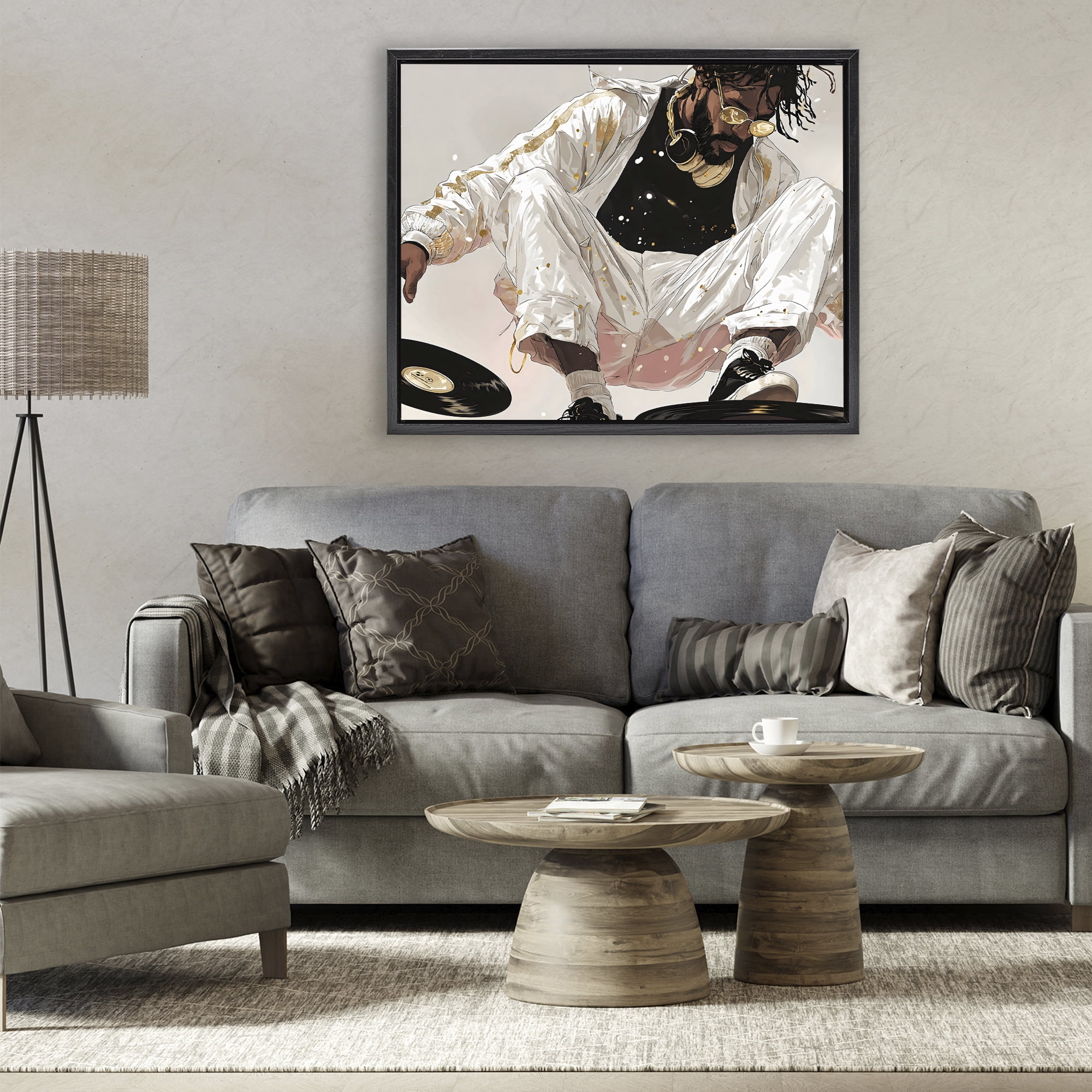 Stupell Industries Record Dance Stylish DJ Black Framed Floater Canvas Wall Art, design by Franklyn Gregory