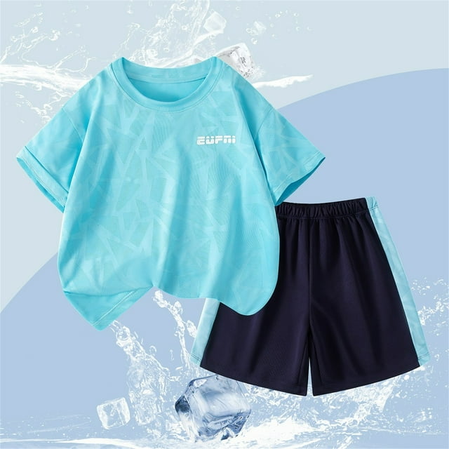hengsof Ensemble de Sport d'Été Deux Pièces pour Garçons, T-Shirt à Manches Courtes Respirant et Short