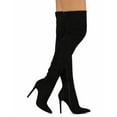 thumbnail image 3 of Liliana Gisele-7 Black Thigh High Stretchy Suede Fitted Pointy Stiletto Boot (7.5), 3 of 4
