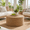 Natural, variant on Casa Pura Furniture Round Coffee Table with Seagrass Top and Solid Wood Frame, Bohemian Style, off White