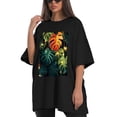 thumbnail image 4 of Plus Size Shirt for Women Black Tops for Women Short Sleeves Shirt for Women Tropical Plant Leaves 1 T Shirt Crewneck Shirt for Women 2XL, 4 of 5
