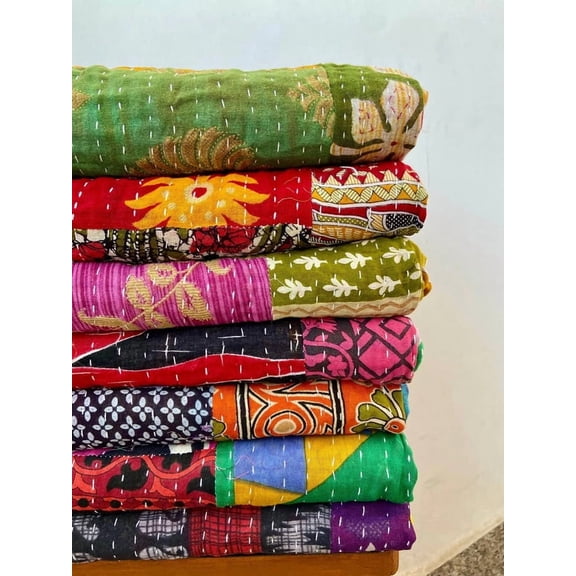 5 Pc's Handmade Patchwork Vintage Cotton Kantha Quilts