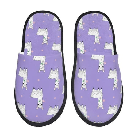 

Slippers for Women/Men - Cute Alpaca Eating Grass Purple Soft Plush Warm Slip-on Slippers House Slippers Indoor House Shoes