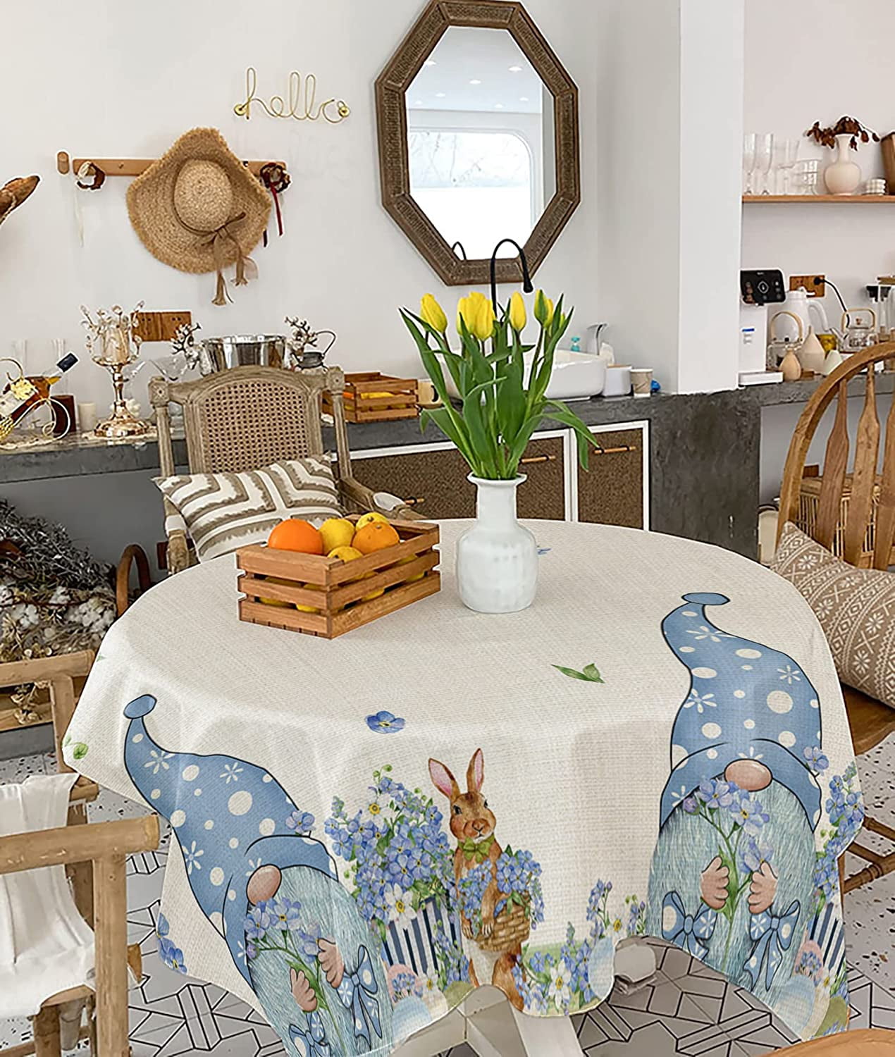 Spring Easter Tablecloths for Round 60 x 60inch Table Cover, Polyester