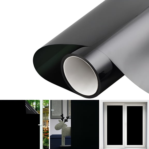 CCOCC Static Cling Blackout Window Film, 100% UV Blocking Opaque Privacy Tint, Non Adhesive Removable Darkening Covering for Daytime Sleep and Glass Doors
