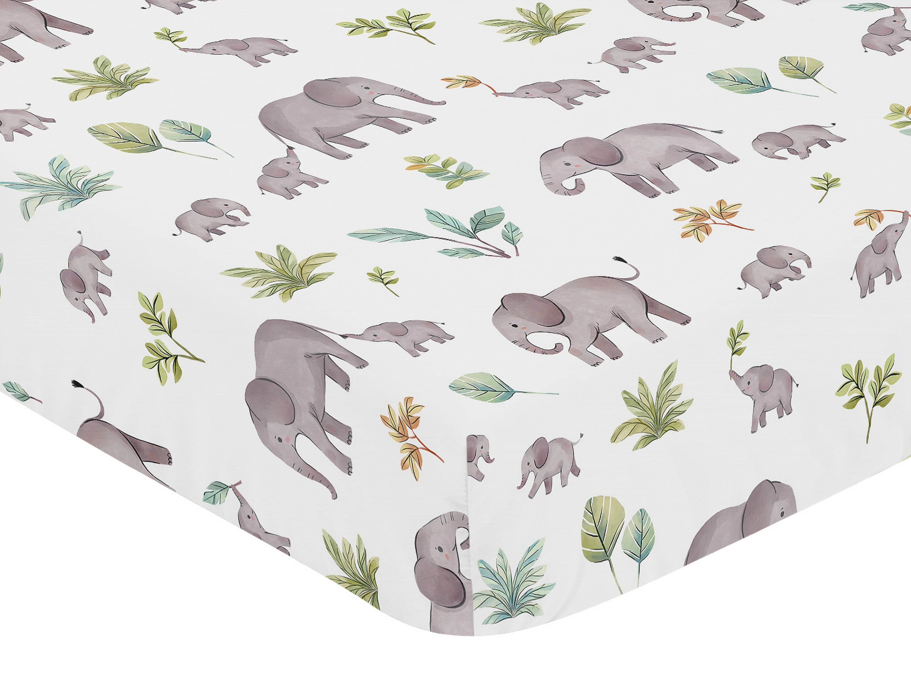 Watercolor Elephants 4 Piece Brushed Microfiber and Cotton Crib Bedding Set Boy or Girl Gender Neutral Unisex by Sweet Jojo Designs