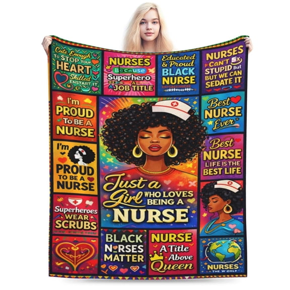 Black Nurse Blanket Gift Throw Blanket Cozy Soft Inspirational Nurse Appreciation Home Decor Gift for Nurse Women Graduation Birthday Nurse Week Gift 50x40
