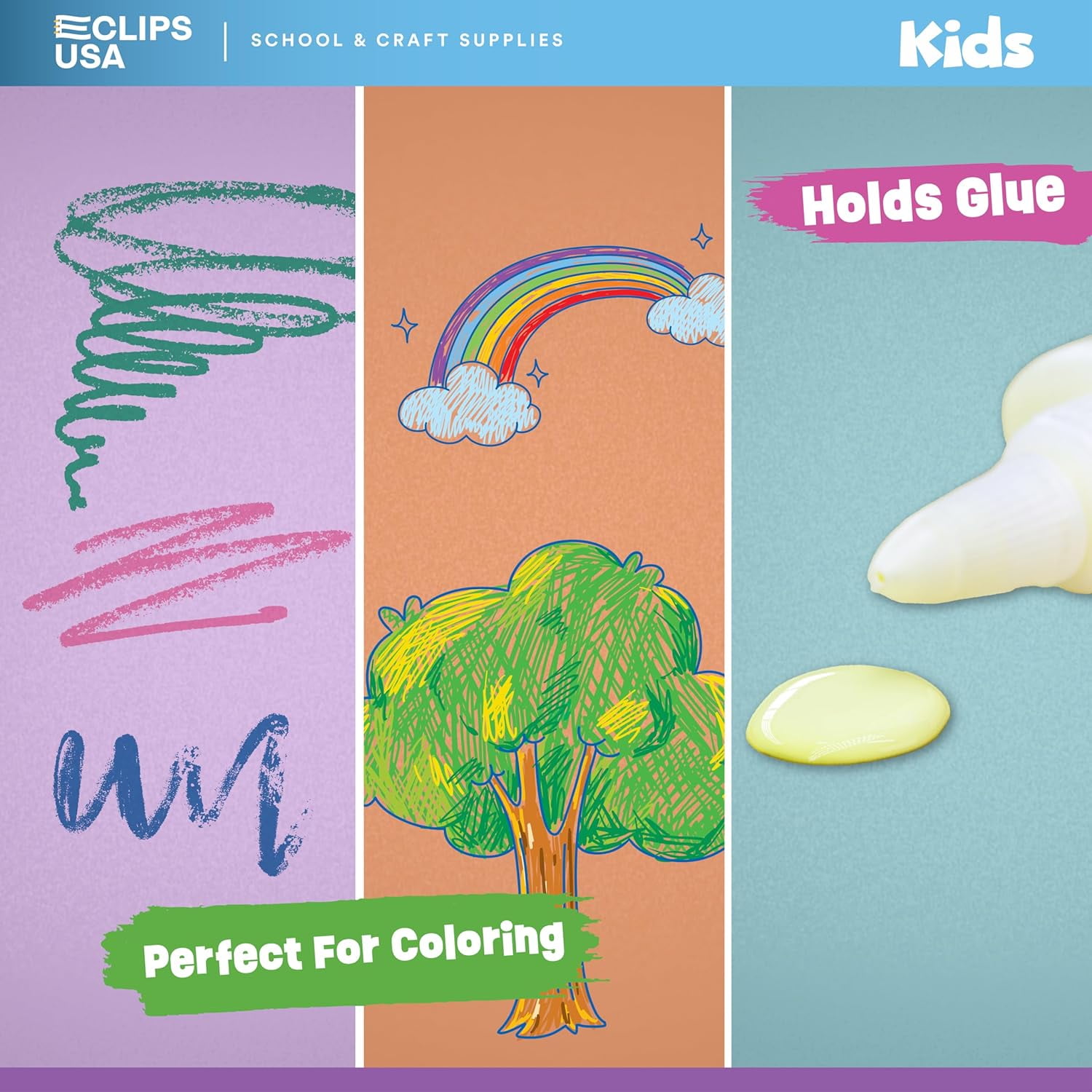 E-Clips USA 72-Sheet Construction Paper Book, Assorted Color Art Paper, 9” x 12”, 12-Pack