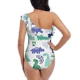 thumbnail image 5 of Rateoe Dinosaur Pattern Women One Piece Swimsuits Tummy Control One Shoulder Bathing Suits Ruffle Swimwear-Small, 5 of 6