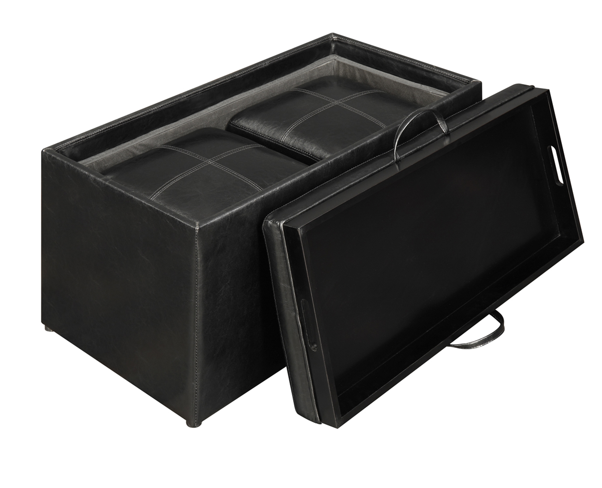 Convenience Concepts Designs4Comfort Sheridan Storage Bench with Reversible Tray and 2 Side Ottomans, Black Faux Leather - image 3 of 7