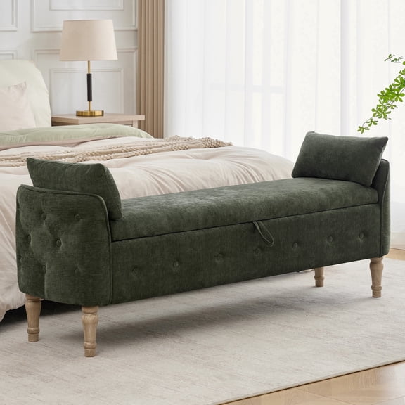 BaseBeauty 66.5" Bedroom Storage Bench for End of Bed King Size with Zipper Pocket, Green