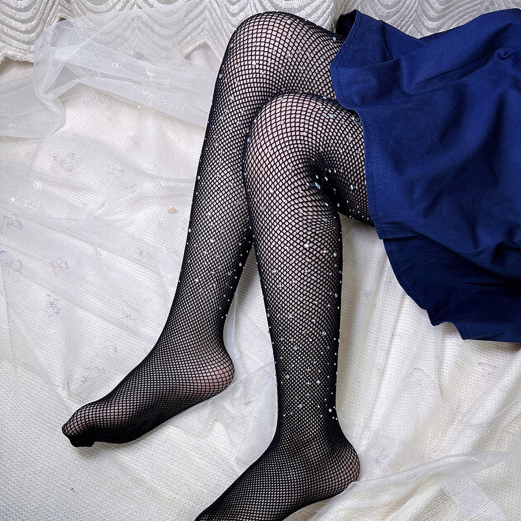 Girls Glitter Fishnet Tights Kids Bling Mesh Stockings Sparkle Rhinestone  Hollow Out Pantyhose 