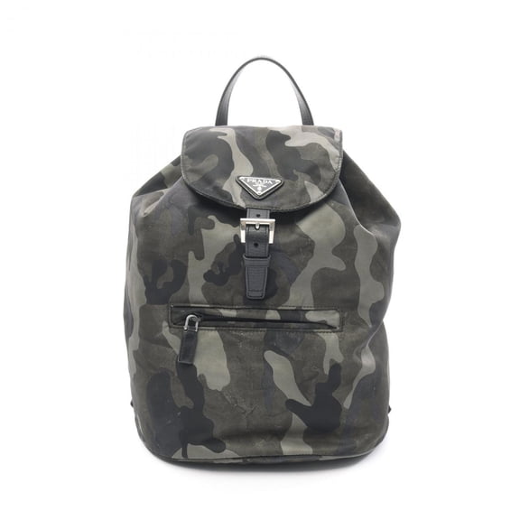 Pre-Owned Prada Men's Backpack/Handbag in Nylon and Saffiano Leather, Green Multicolor