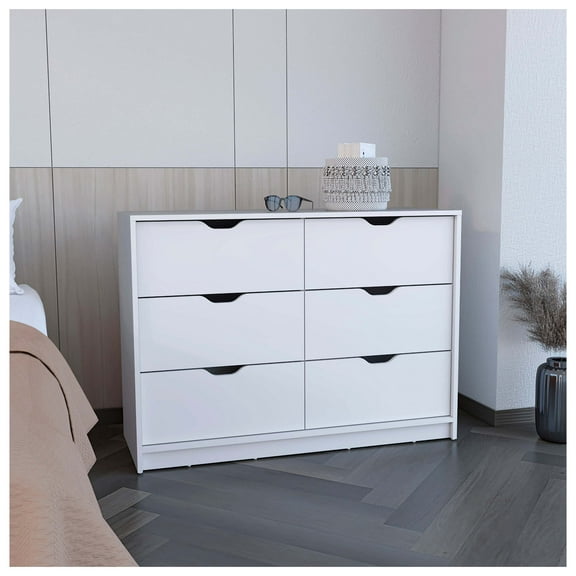Dresser 30"H, 4-Drawer Dresser with 2 Lower Cabinets, Bedroom Storage, White Finish