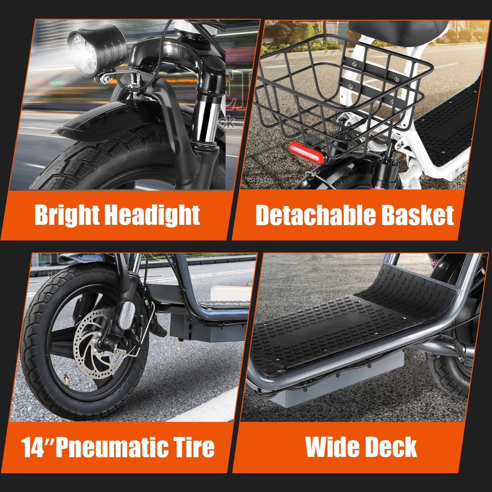 SANOPY Electric Scooter with Seat, 500W 500Wh Battery 25 Miles Range 20Mph Top Speed, Foldable Electric Scooter for Adults with Basket, White