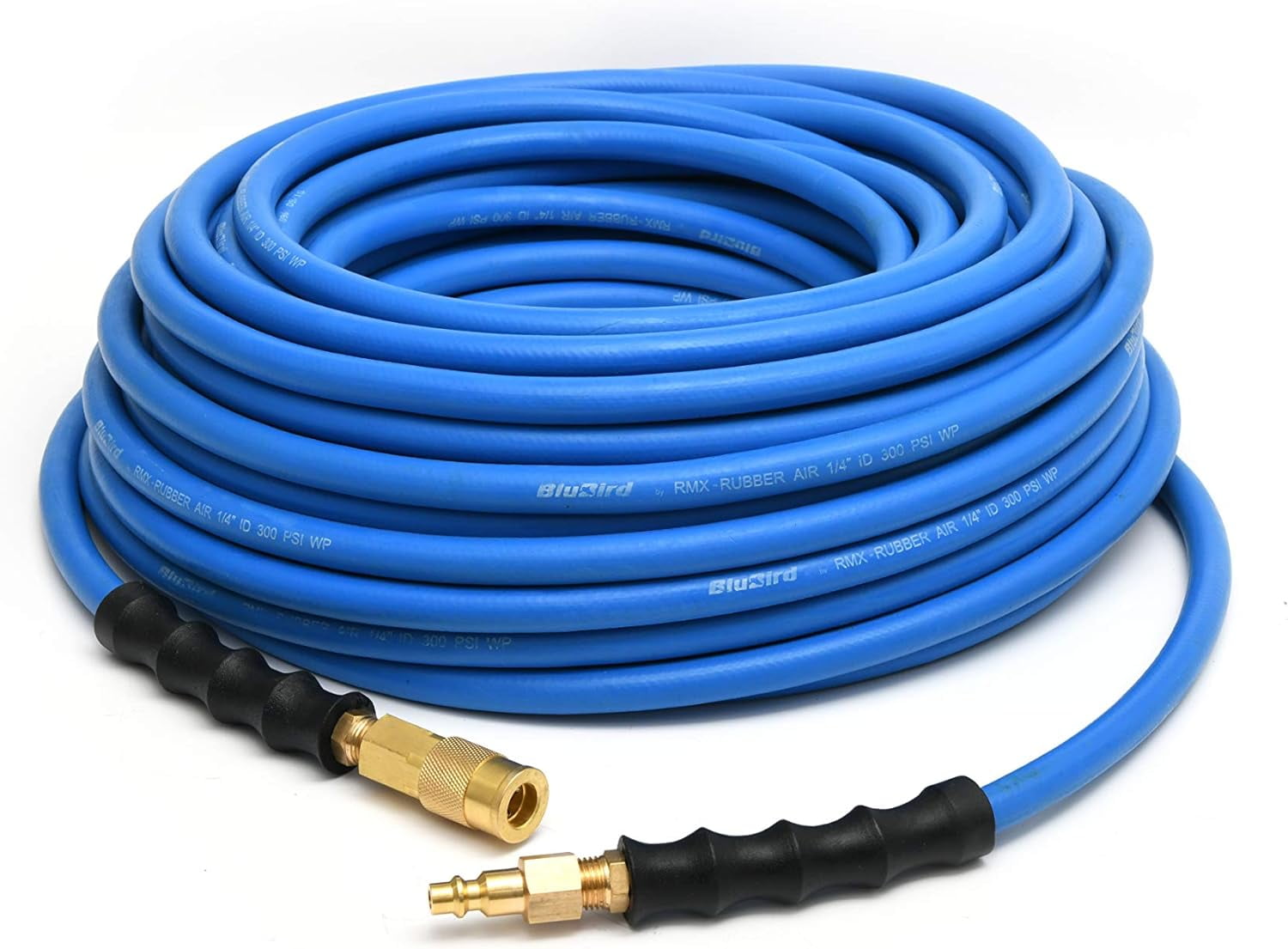 BluBird BluBird Pro Rubber Air Hose with Universal Quick Connect Coupler, Brass MNPT Industrial Fitting - 1/4" x 100 Feet