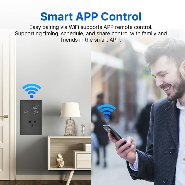 Prise Intelligente, Interrupteur avec Interrupteur Type-c Usb Télécommande 1 Fil Requis Panneau Télécommande App Voix 1 Voix Trempé Wifi Prise Murale Interrupteur Usb Prise Usb Prise d'Alimentation Panneau Vocal Interrupteur Mural