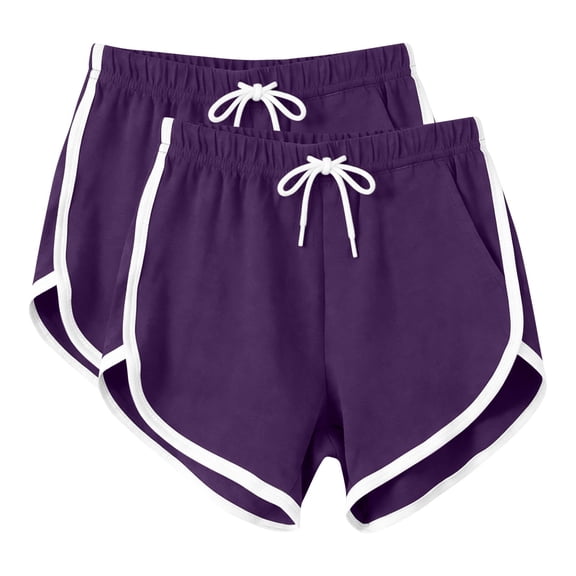 Long Jean Shorts for Women 2pc Sweat Shorts Women Soft Comfy Workout Athletic Loungewear Mini Shorts with Drawstring and Pockets Purple XXL