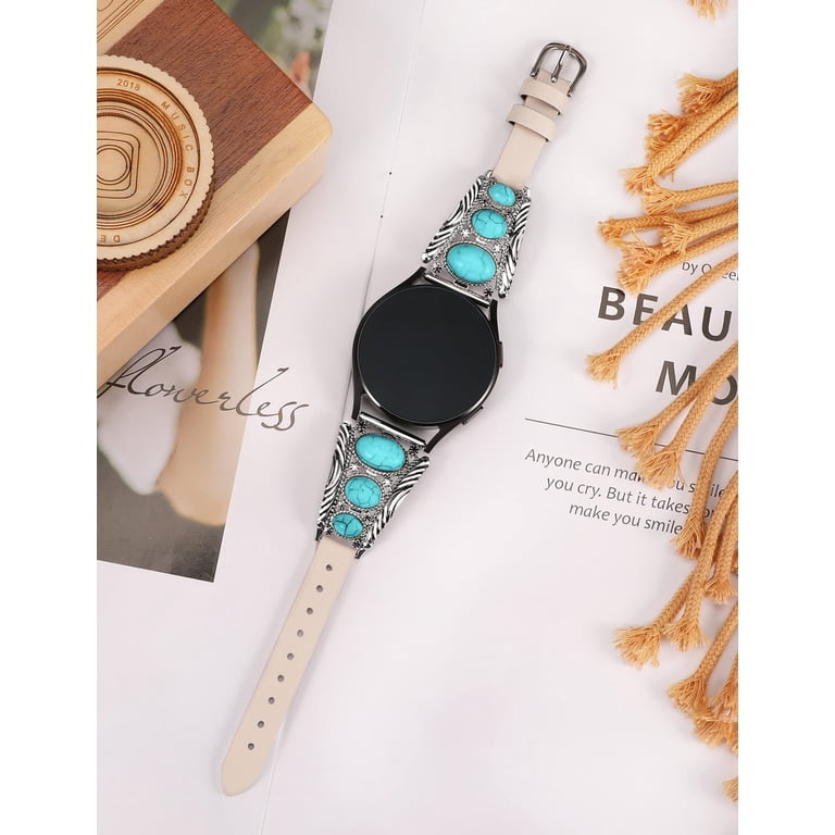 Leather Turquoise Band Boho Compatible Samsung Galaxy Watch 7/6/5/4/FE/Active 2 Toyouths Turquoise Leather Boho Vintage Watch Band  main image 2