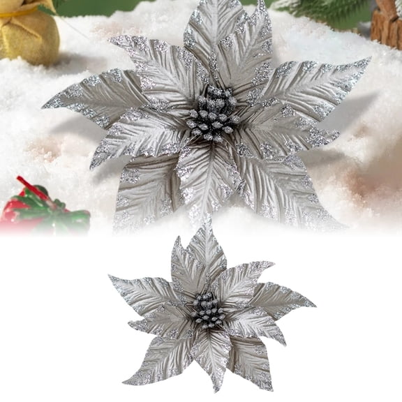 BinKFF Christmas Decorations - Poinsettia Artificial Christmas Flowers Decorations with Clips and Berry Stems Glitter Ornaments for Christmas Tree Wreath Fireplace Stairs Decor