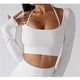 thumbnail image 4 of Top de Yoga para Mujer Ticfox Mangas Largas Cuello Cuadrado Dobladillo Ancho Cintura Alta Blanco L, 4 of 7