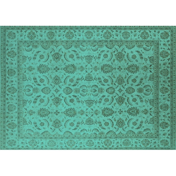 Ahgly Company Indoor Rectangle Oriental Turquoise Blue Traditional Area Rugs, 8' x 10'