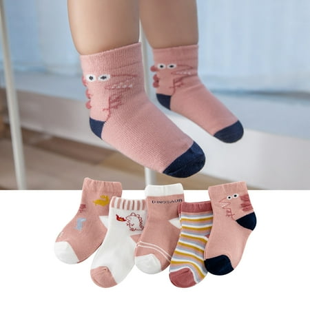 

YMH 5Pairs Boys Girls Cartoon Dinosaur Deer Stripes Elastic Breathable Cotton Socks