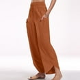 thumbnail image 4 of WFJCJPAF 2024 New Product Clearance！ Pants for Women Plus Size Stretch,Women Imitation Cotton Linen Solid Color Elastic Waist Irregular Pants With Pockets At The Bottom Of The Pants - Orange L, 4 of 8