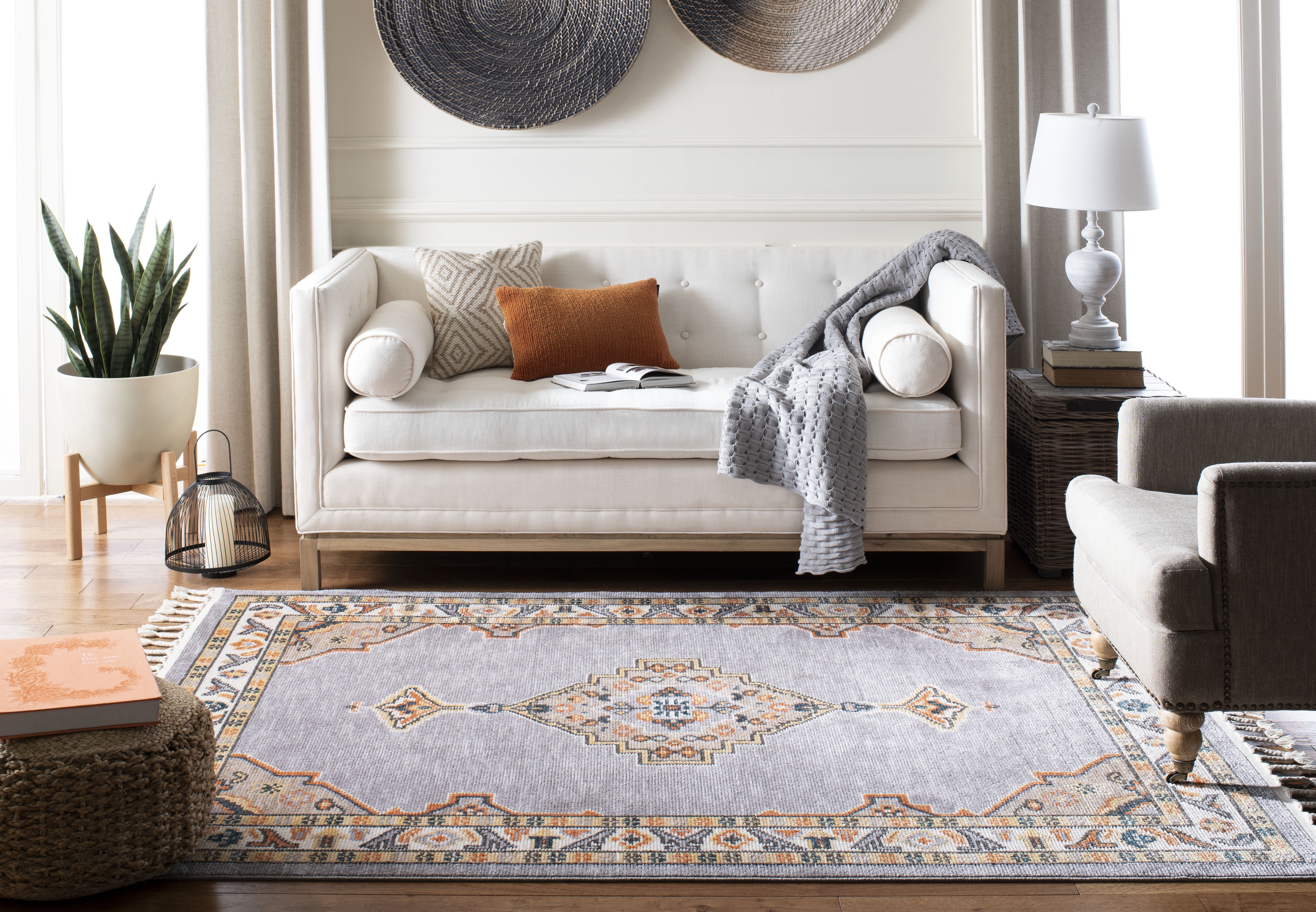 Safavieh Farmhouse Arline Southwestern Area Rug, Gray/Orange, 4' x 5'4"