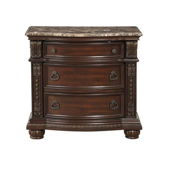 32 x 19.25 x 34.5 in. Cavalier Night Stand with Marble Top - Dark Cherry