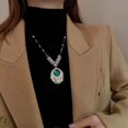 thumbnail image 5 of RV Cuerda negra con diamantes collar de cristal ovalado moda vintage suéter de aire corto cadena temperamento collar de cena de alto sentido femenino BRILLAR Rojo Verde, 5 of 5