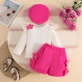 thumbnail image 2 of Juorvia Girls Toddler 3 Piece Outfits Knitted Loose Fitted Flowers Tops Shorts with Matching Beret Hat(18-19 Months,Hot Pink), 2 of 7
