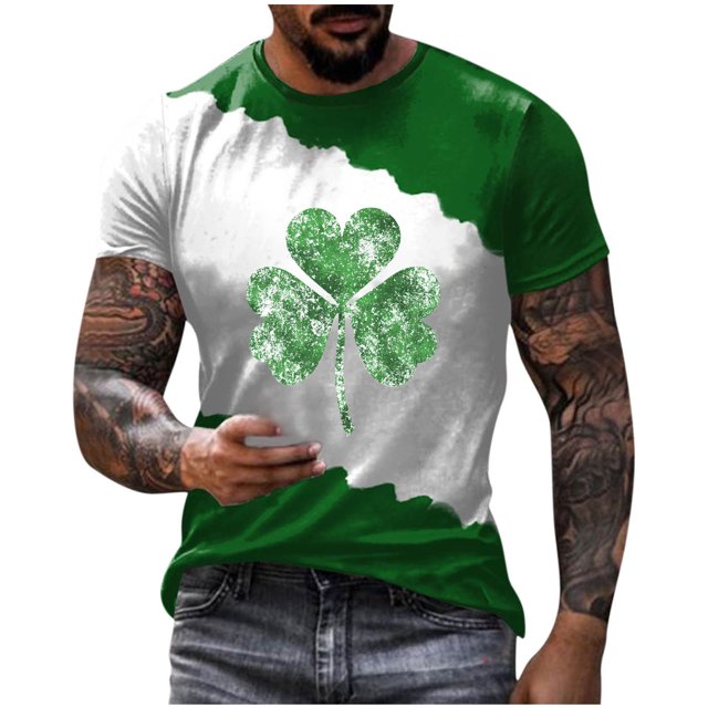 Camisetas Casuales Cuello Redondo Día de San Patricio Impresión Suéter, Manga Corta Blusa Deportiva para Hombres