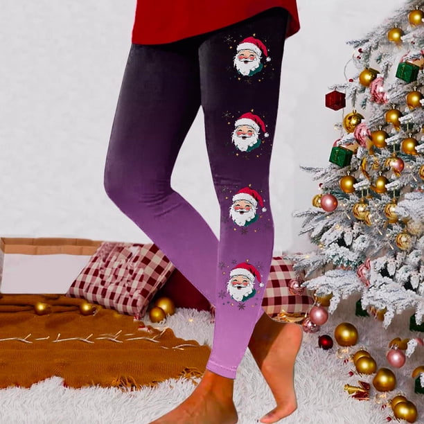 MKLEKYY Leggings deportivos para mujer Leggings para mujer Leggings de entrenamiento Pantalones con estampado navideño de bloques de color Leggings suaves y elásticos 3832