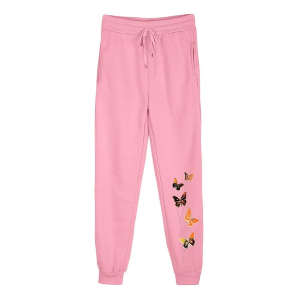 USNSM Women's High Waist Sweatpants Active Jogger Yoga Lounge Pants Comfy Butterfly Print Drawstring Workout Jogging Pants Pink S