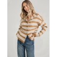 thumbnail image 4 of Women Waist Cinched Long Sleeve Stripe Knitted Cardigan Khaki S, 4 of 10