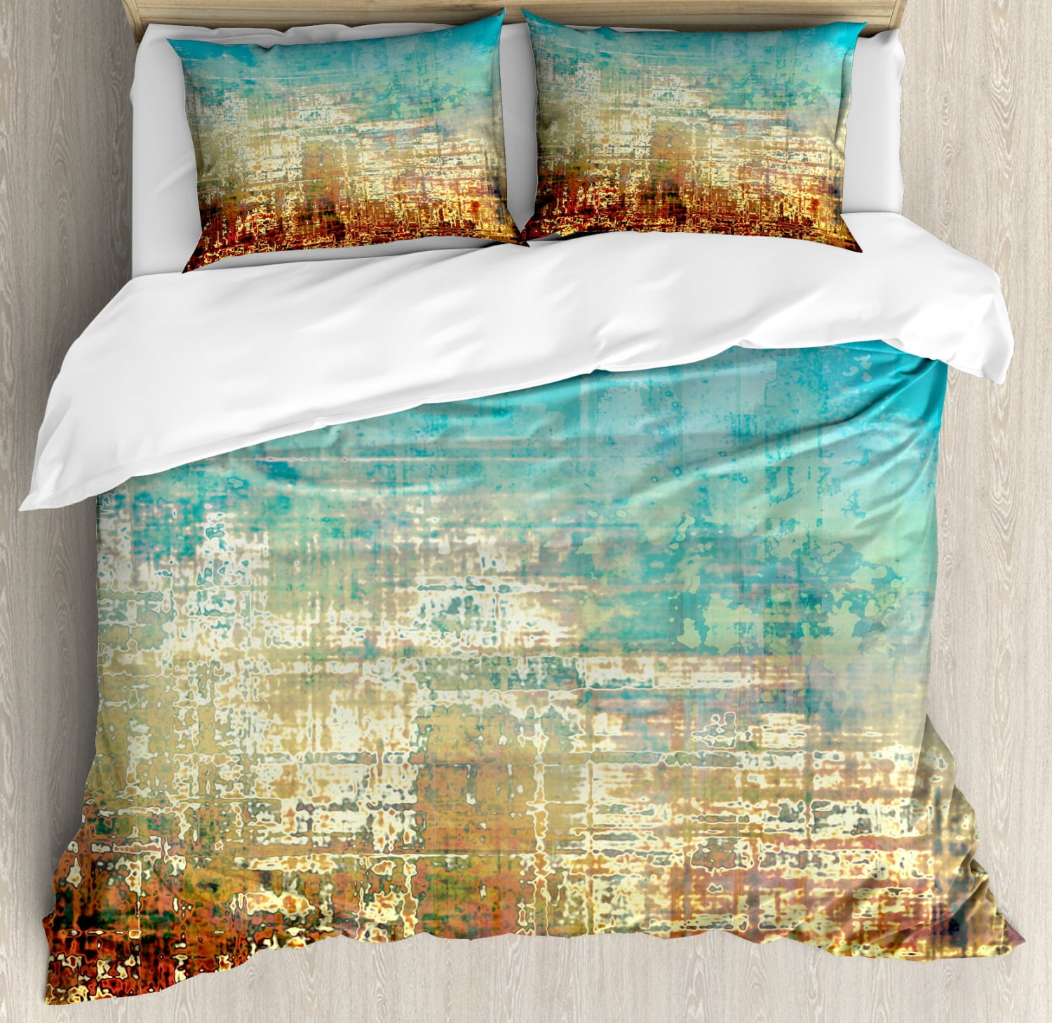 Colorful Duvet Cover Set Queen Size, Abstract Creative Weathered Design
