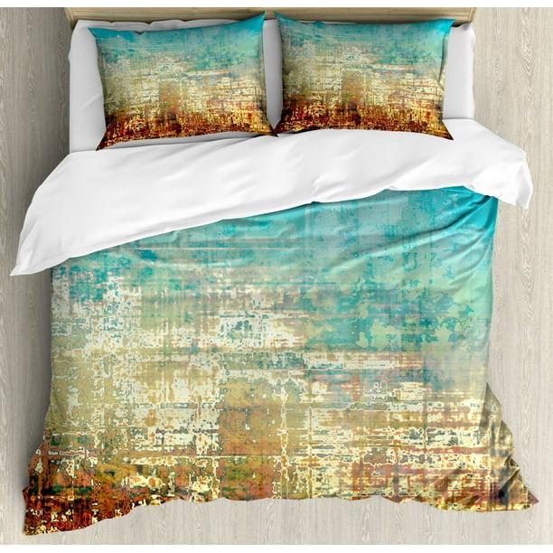 Colorful Duvet Cover Set Queen Size, Abstract Creative Weathered Design