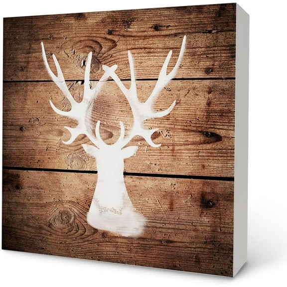Zomyto 5x5 Inch Cabin Decor,Rustic Cabin Decor Wooden Box Sign,Hunting Decor,Cabin Bathroom Decor,Farmhouse Wildlife Deer
