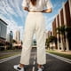 thumbnail image 3 of Gibobby Pantalones tipo cargo mujer Pantalones Cargo Mujer Cintura Alta Holgados Ajuste Relajado Pantalones De Pierna Ancha Rectos Joggers Ligeros(Blanco,M), 3 of 5