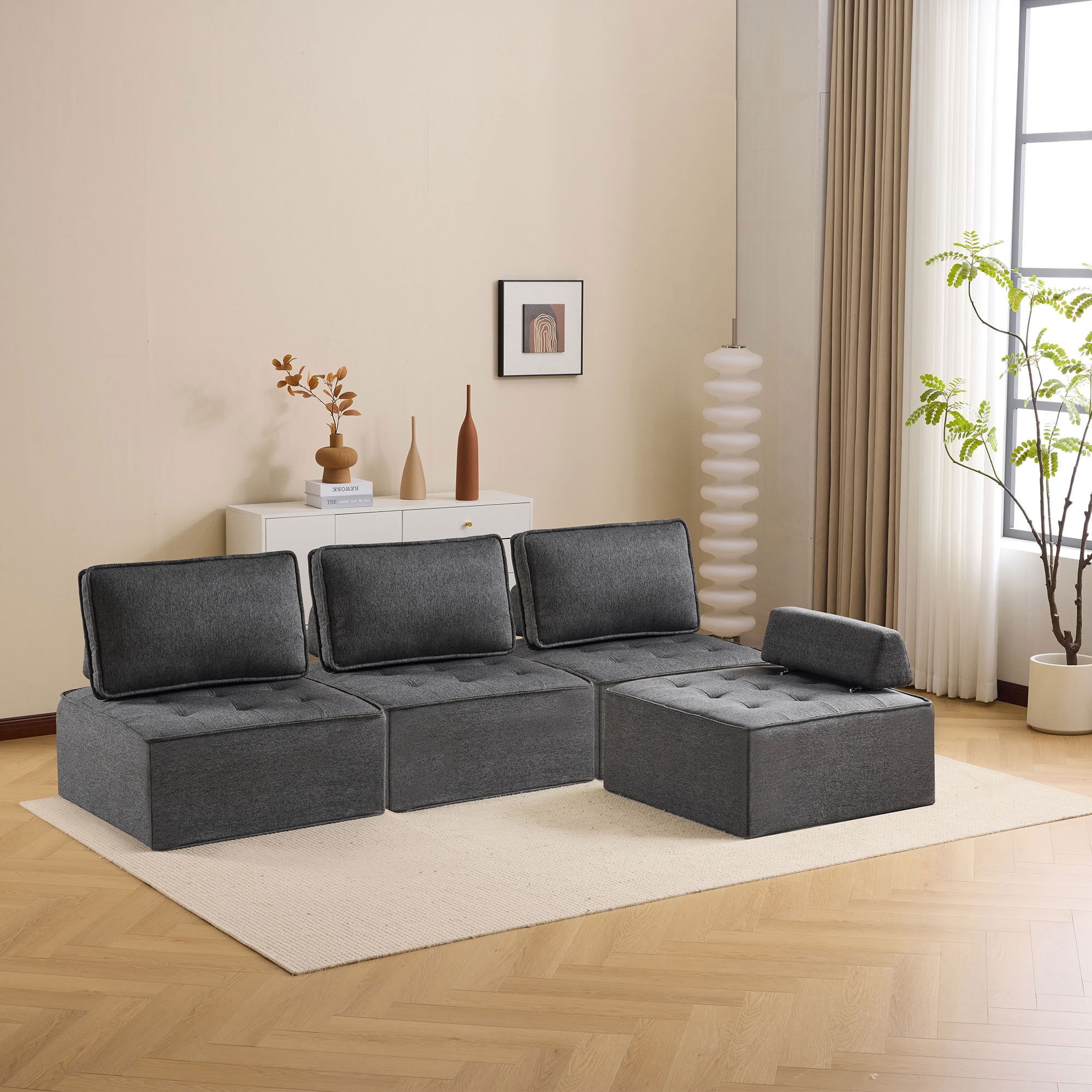 MAYEERTY Modular Single Seat Sofa Chair, Linen Freestanding Couch for Small Apartment Living Room Bedroom Study