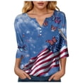 thumbnail image 4 of GEWSEY 2026 USA 250th Anniversary T Shirt Women – Patriotic American Flag V-Neck Top 3/4 Sleeve Independence Day Gift (Blue, XXL), 4 of 8