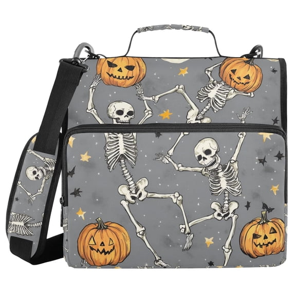 FORMRS Zipper Binder with Shoulder Strap 2-inch Ring 500 Sheet Capacity File Bag, Gray Halloween Dancing