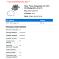 thumbnail image 2 of Water Pump - Compatible with 2007 - 2011 Dodge Nitro 3.7L V6 2008 2009 2010, 2 of 2