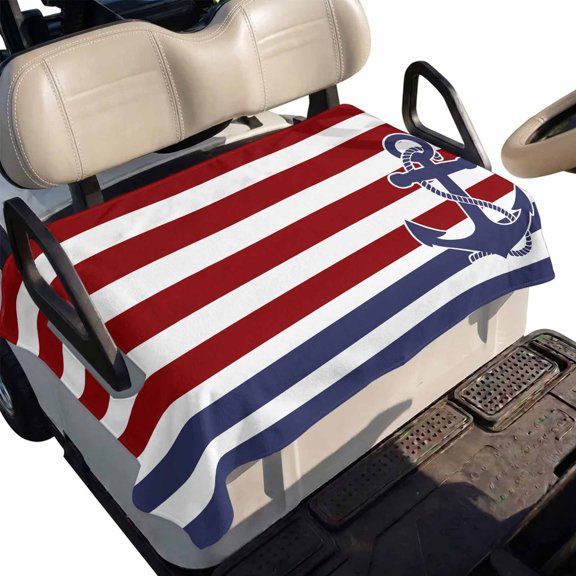 Golf Cart Seat Cover Red Stripes Club Car Golf Cart Seat Covers Soft Absorbent Golfcart Towel Blanket Navy Blue Nautical Anchor Golf Seat Covers for Cart Decor Fits 2 & 4 Passenger 51"x31"