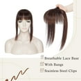 thumbnail image 3 of MY-LADY Clip In Remy Topper Hairpiece With Bangs Human Hair Clip On Toupee Wispy Bangs For Women Middle Part With Hair Loss Thinning Hair #02 Dark Brown, 3 of 8