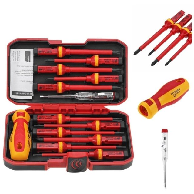 Juego de destornilladores Juego de 13 destornilladores aislados CR-V de alto voltaje 1000 V Destornillador magnético Phillips ranurado Torx duradero Herramienta manual, Kit de herramientas de reparaci