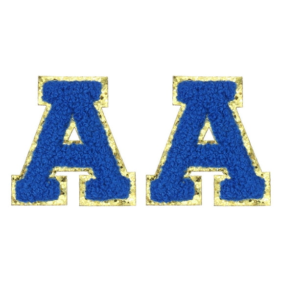 Uxcell Chenille Letter Patches 2.2" Self Adhesive Letter A Stick on Embroidered Patch for Clothing Repair (Blue, Pack of 2)