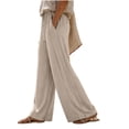 thumbnail image 4 of ZHYou No Boundarie Womens Wide Leg Pants Drawstring High Waist Lightweight Flowy Floor Length Casual Lounge Trousers with Side Pockets,Khaki,Size XL, 4 of 7