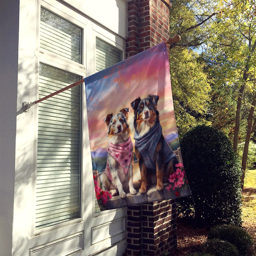 Australian Shepherd Two Hearts House Flag 28 in x 40 in